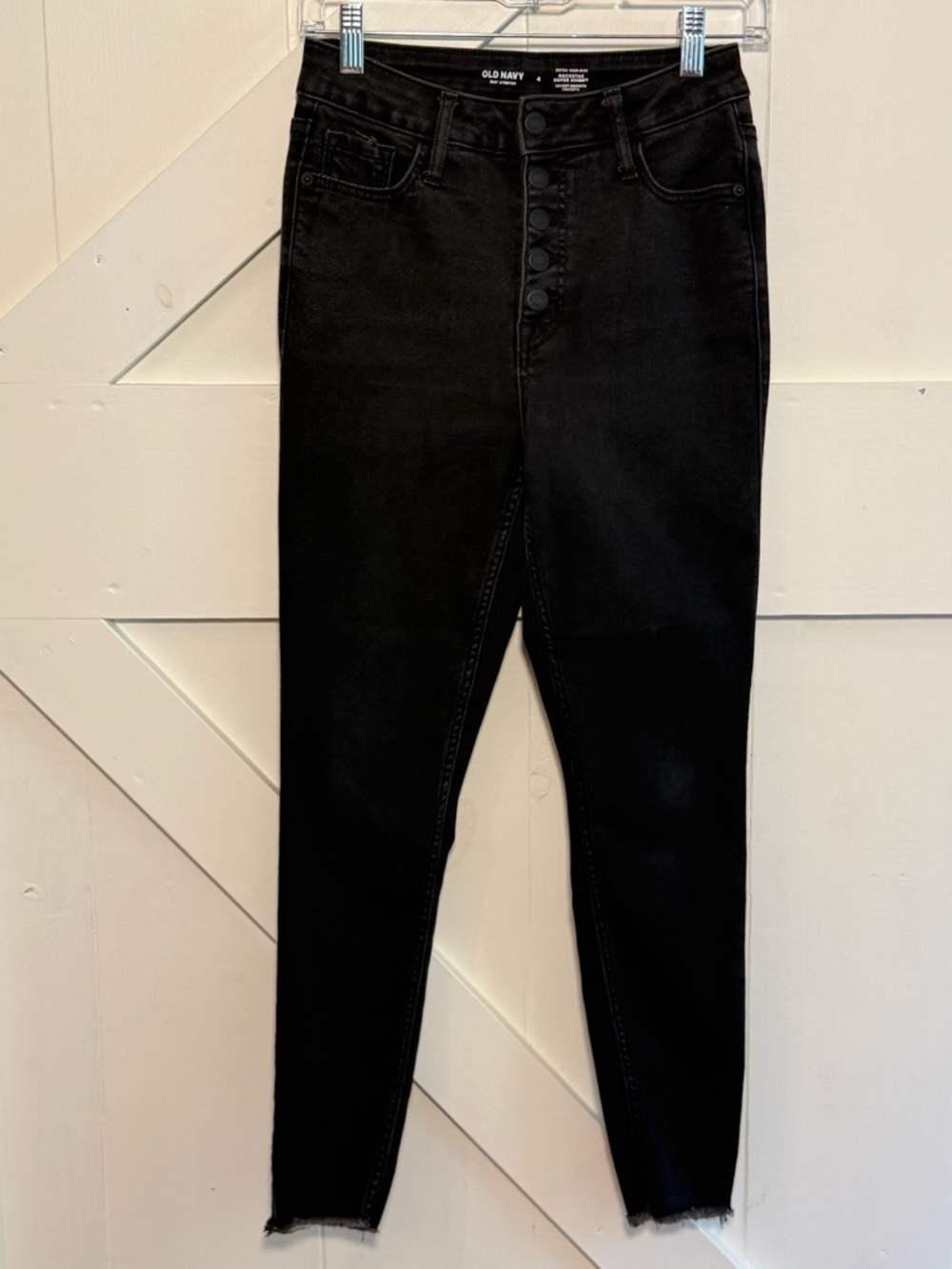 Old Navy Rockstar Super Skinny Black Jeans Size 4 Extra High Rise Distressed